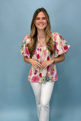 Boardwalk Stroll Berry Floral Top