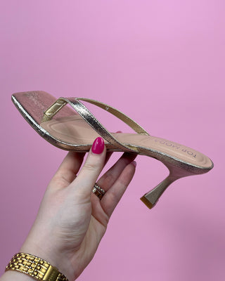 The Lydia Gold Square Toe Heel