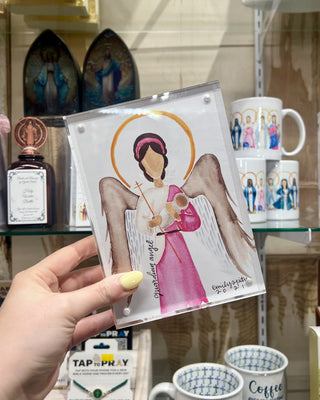 Guardian Angel artwork with store shelves  behind
