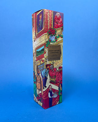 Holiday reed diffuser with Dancing Sugar Plums scent by Glasshouse Fragrances in collectible Christmas packaging