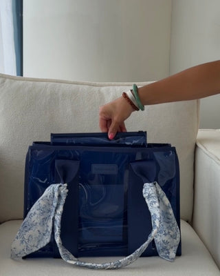 Case Mate Medium Jelly Tote in Ballerina Pink, Navy Twilly, and Carolina Blue. 