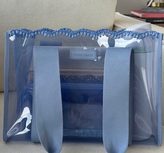 Case Mate Medium Jelly Tote in Ballerina Pink, Navy Twilly, and Carolina Blue. 