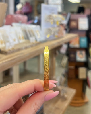 Weisinger Designs Lord's Prayer Gold Bangle Bracelet. Clasp Open and Close Bracelet, Adult Size displayed in