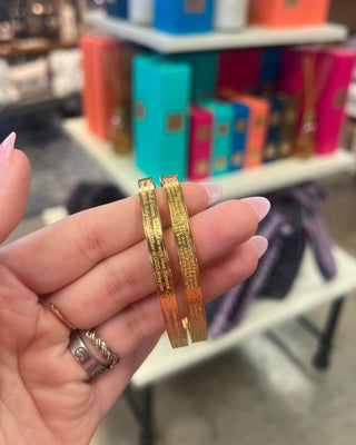 Weisinger Designs Lord's Prayer Gold Bangle with Hail Mary Bangle Bracelet. Clasp Open and Close Bracelet, Adult Size displa
