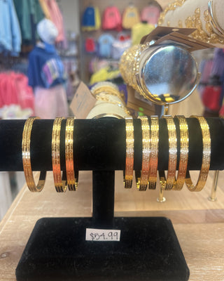 Weisinger Designs Lord's Prayer and Hail Mary Gold Bangle Bracelet. Clasp Open and Close Bracelet, Adult Size displayed in a