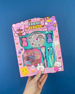 Shop the Kawaii Beauty Critters Makeup Set with eyeshadow, 2 scented lip glosses, 4 brushes, and face gems. Perfect for gifts, dress-up, and fun.