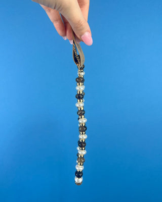 Shop the Coco Beaded Necklace in Brown & Gray featuring marbled beads, faux pearls, gold accents, and an adjustable chain. More Colors available.