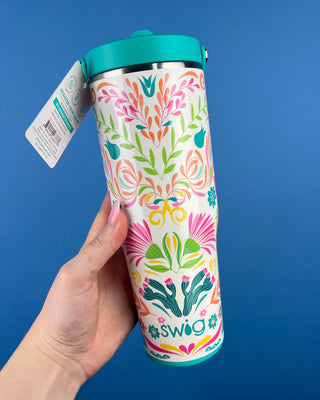 Shop the Swig To-Go Tumbler 30oz featuring a leakproof lid, folding carry handle, reusable straw, and triple insulation for all-day hot or cold drinks.