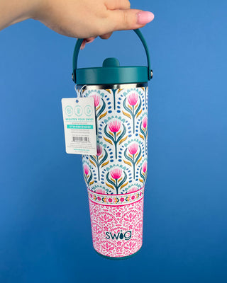 Shop the Swig To-Go Tumbler 30oz featuring a leakproof lid, folding carry handle, reusable straw, and triple insulation for all-day hot or cold drinks.