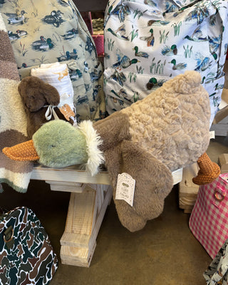 Meet Fisher the Mallard Plush Pal, an ultra-soft stuffed mallard duck filled with plush fiber and polypropylene beads