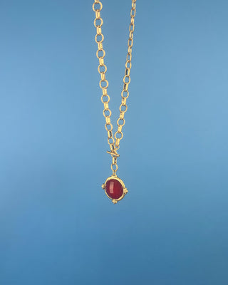 Shop the Chunky Chain & Colored Stone Necklace featuring a gold-tone chunky chain, faceted stone pendant, toggle closure, and multiple color options.