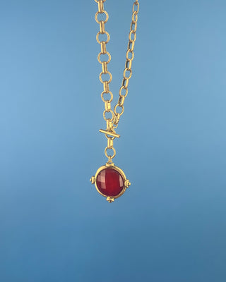 Shop the Chunky Chain & Colored Stone Necklace featuring a gold-tone chunky chain, faceted stone pendant, toggle closure, and multiple color options.