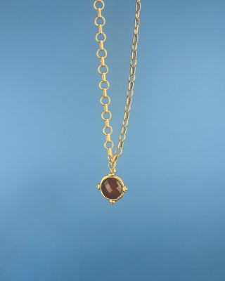 Shop the Chunky Chain & Colored Stone Necklace featuring a gold-tone chunky chain, faceted stone pendant, toggle closure, and multiple color options.