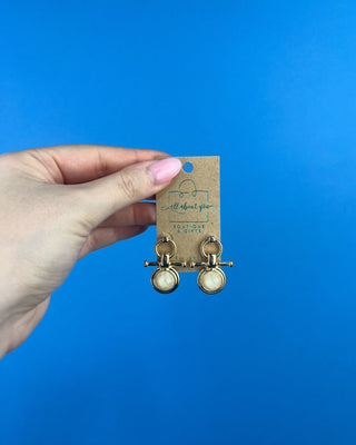 Shop the Gold & Beige Earrings featuring polished gold-tone hardware and faceted beige stones for elegant everyday style.