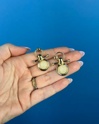 Shop the Gold & Beige Earrings featuring polished gold-tone hardware and faceted beige stones for elegant everyday style.