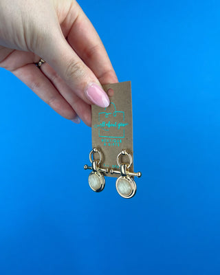 Shop the Gold & Beige Earrings featuring polished gold-tone hardware and faceted beige stones for elegant everyday style.