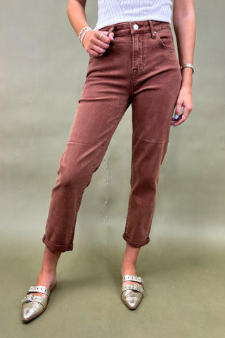Women’s brown straight-leg jeans with pockets