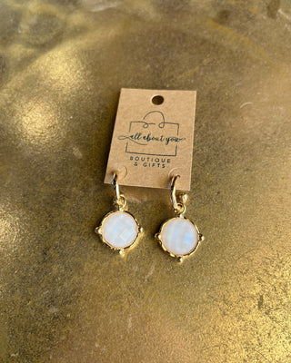 Shop the Gold & White Earrings featuring faceted white stone drops, gold-tone hoops, and a timeless design perfect for everyday wear and special occasions.