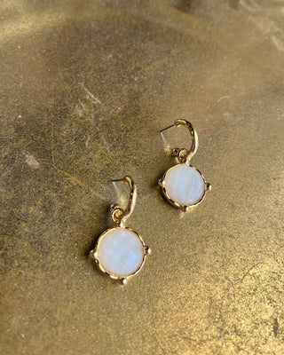 Shop the Gold & White Earrings featuring faceted white stone drops, gold-tone hoops, and a timeless design perfect for everyday wear and special occasions.