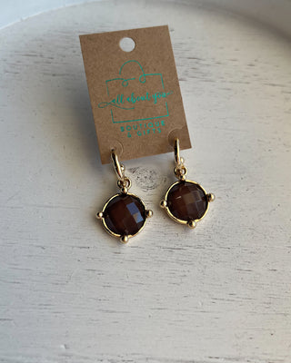 Shop the Gold & Brown Earrings featuring faceted brown stone drops, gold-tone hoops, and a timeless design perfect for everyday and dressy looks.
