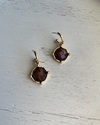 Shop the Gold & Brown Earrings featuring faceted brown stone drops, gold-tone hoops, and a timeless design perfect for everyday and dressy looks.