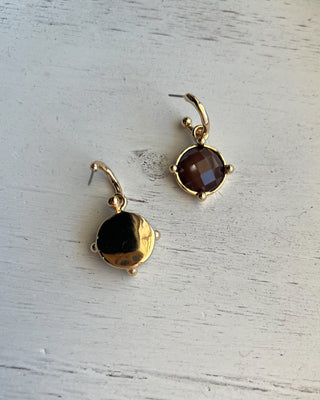 Shop the Gold & Brown Earrings featuring faceted brown stone drops, gold-tone hoops, and a timeless design perfect for everyday and dressy looks.