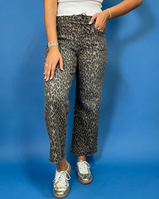 The Wild Side Leopard HR Crop Wide Leg Tie Jeans