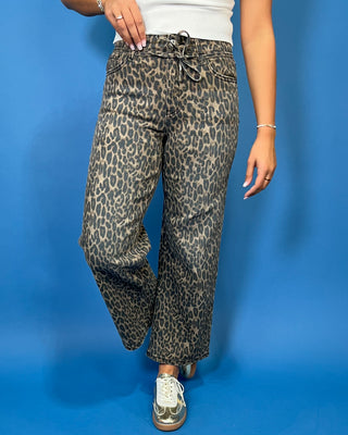 The Wild Side Leopard HR Crop Wide Leg Tie Jeans