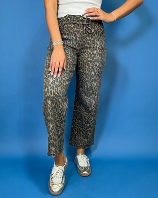 The Wild Side Leopard HR Crop Wide Leg Tie Jeans