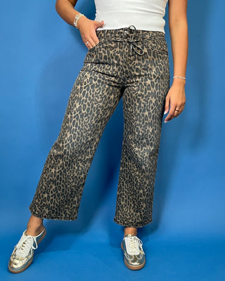 The Wild Side Leopard HR Crop Wide Leg Tie Jeans