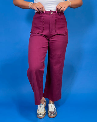 Burgundy Bloom Scallop Pocket HR Jeans