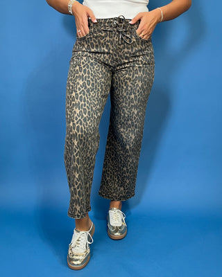 The Wild Side Leopard HR Crop Wide Leg Tie Jeans