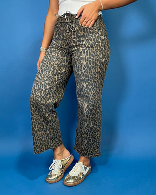 The Wild Side Leopard HR Crop Wide Leg Tie Jeans
