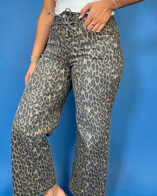 The Wild Side Leopard HR Crop Wide Leg Tie Jeans