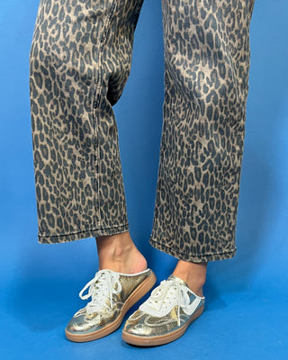 The Wild Side Leopard HR Crop Wide Leg Tie Jeans