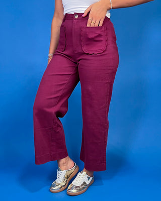 Burgundy Bloom Scallop Pocket HR Jeans