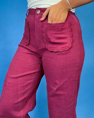 Burgundy Bloom Scallop Pocket HR Jeans
