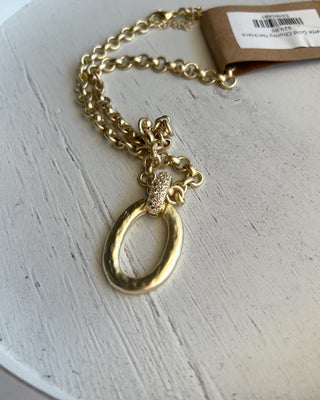 Shop the Matte Gold Chunky Necklace featuring a bold matte chain, organic oval pendant, crystal accent, and adjustable fit for effortless everyday style.