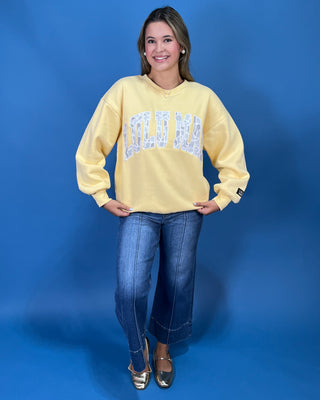 Lulu Mac Butter Yellow Light Camo Logo Crewneck
