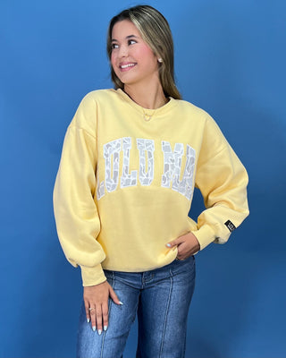 Lulu Mac Butter Yellow Light Camo Logo Crewneck