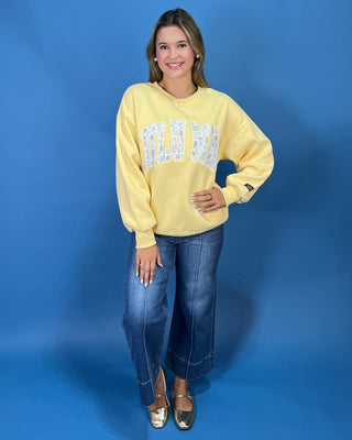 Lulu Mac Butter Yellow Light Camo Logo Crewneck