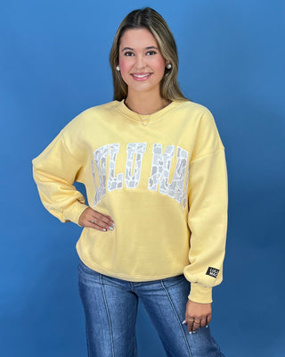 Lulu Mac Butter Yellow Light Camo Logo Crewneck