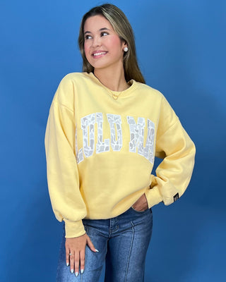 Lulu Mac Butter Yellow Light Camo Logo Crewneck