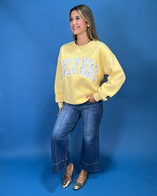 Lulu Mac Butter Yellow Light Camo Logo Crewneck