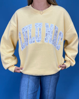 Lulu Mac Butter Yellow Light Camo Logo Crewneck