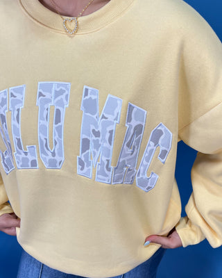 Lulu Mac Butter Yellow Light Camo Logo Crewneck