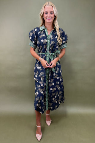 Twilight Botanicals Belted Midi Dress