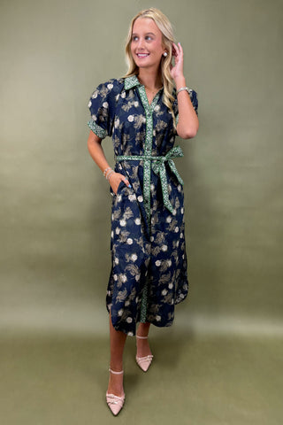 Twilight Botanicals Belted Midi Dress