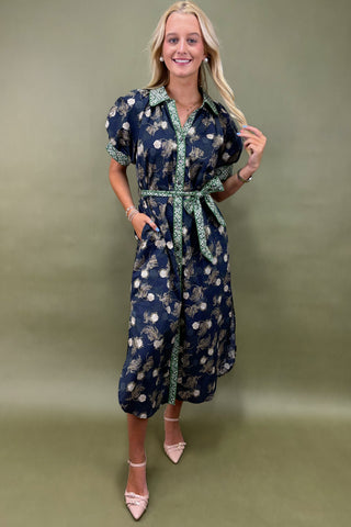 Twilight Botanicals Belted Midi Dress