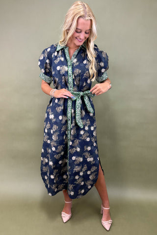 Twilight Botanicals Belted Midi Dress
